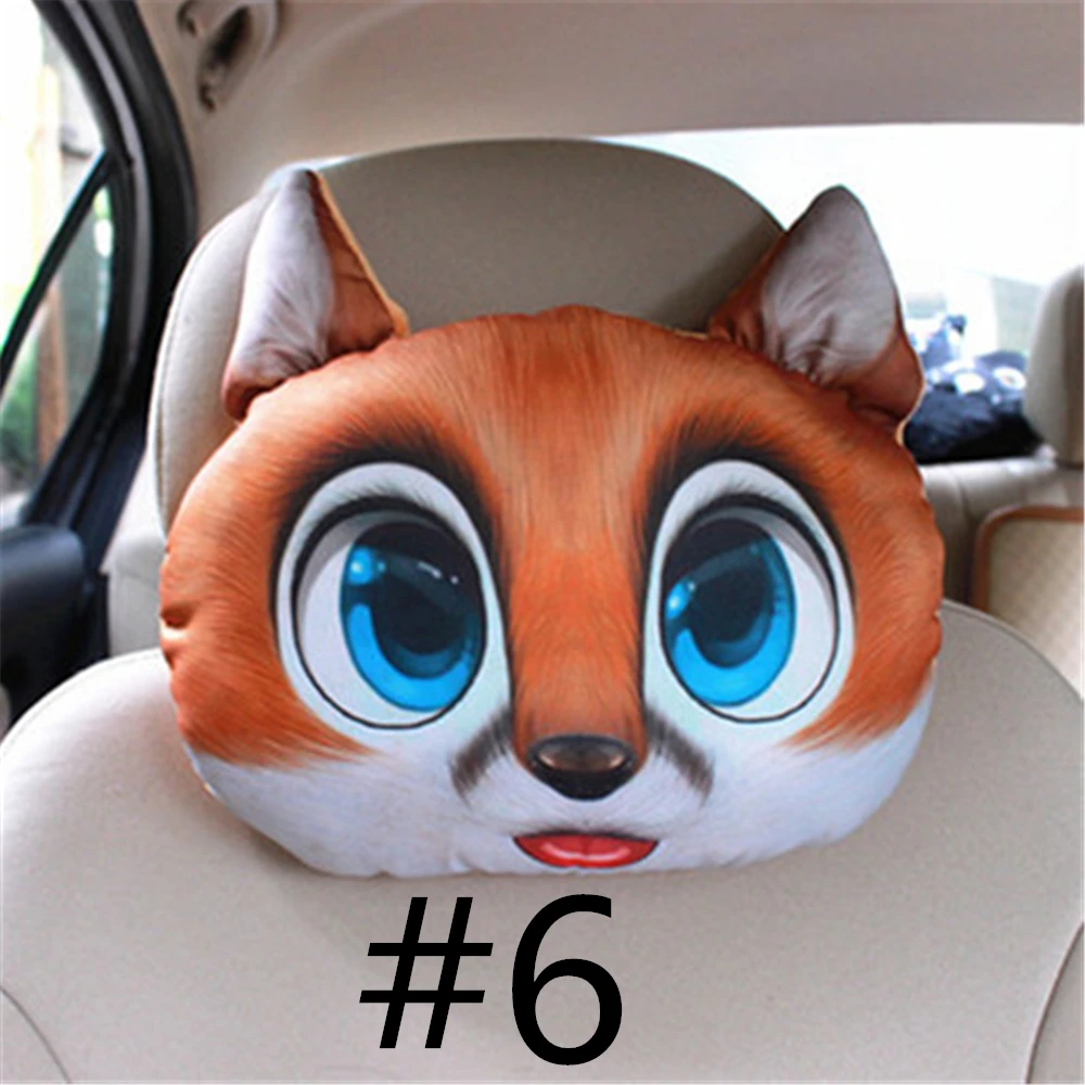 Милая 3D печатная Животные лицо подушка для шеи в автомобиль искусственный плюшевый подголовник Авто синтетическое волокно Универсальная автомобильная подушка