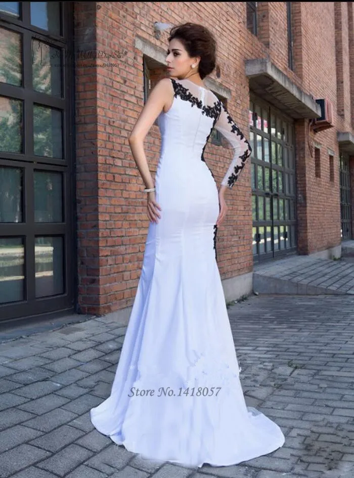 Robe de Soiree Longue White Black Mermaid Evening Dresses Long Sleeve Prom Dress 2017 Formal Women Gowns Lace Abiye Avondjurk Robe de Soiree Longue White Black Mermaid Evening Dresses Long Sleeve Prom Dress 2017 Formal Women Gowns Lace Abiye Avondjurk