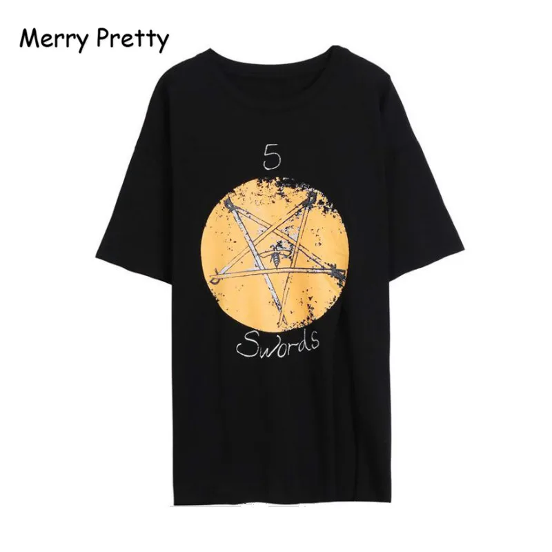 

Merry Pretty black cotton t-shirt women o-neck half sleeve cut out long tee tops star print funny t shirt femme big size M-2XL