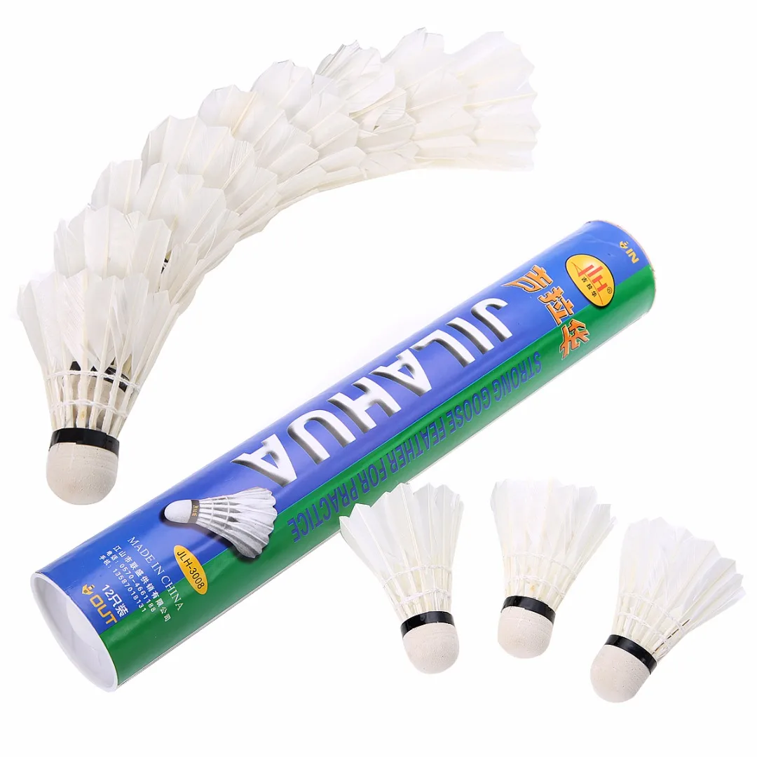 Portable 12Pcs/set Badminton Balls White Goose Feather Shuttlecocks for Training Game Sports Shuttlecock Entertainment Balls