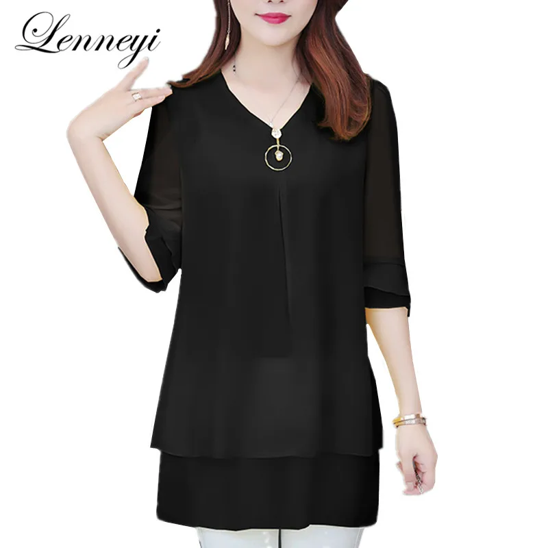

Plus Size 5XL 2018 New Summer Blouse Women Chiffon Blouse Shirt V Neck Solid Loose Flare Sleeve Lace Casual Top Blusas Femininas