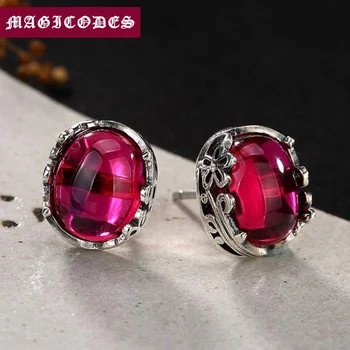 

Fashion Statement Earring 100% Real 925 Sterling Silver Jewelry Women Mosaic stone Chalcedony Plum blossom Stud Earring 2019 E20