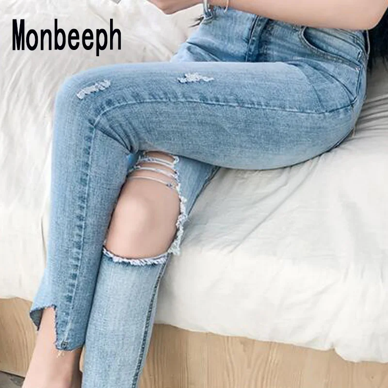 2018 Biker Ladies Ripped Jeans Ladies Extreme Distressed
