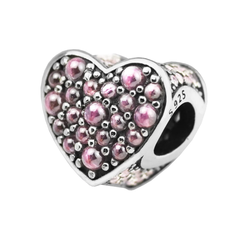 

Beads FOR Jewelry Making DIY Sterling-Silver-Jewelry Pink Dazzling Heart Bead Charms Silver 925 Berloque Perles Charm