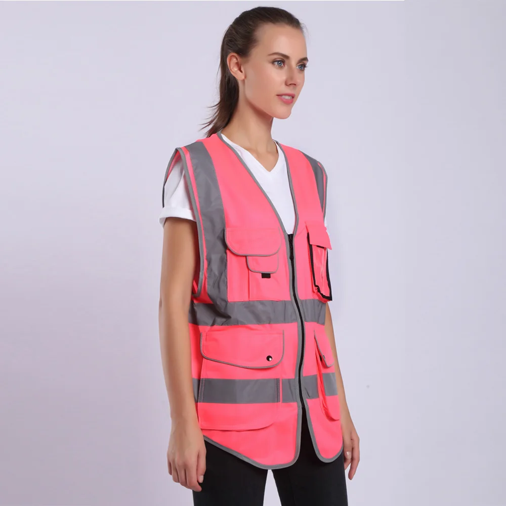Pink Safety Vest For Women Hi Vis Vest With Reflective Stripes Safety Vest With Pockets And 