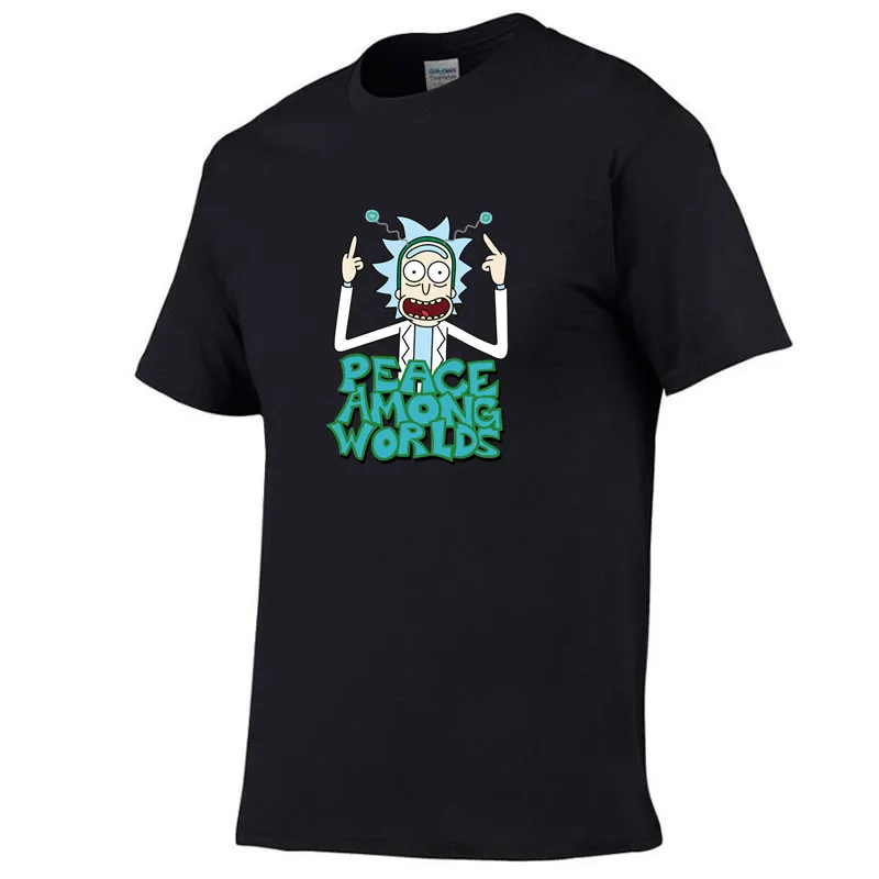 

New Arrival Rick Morty men t shirt Anime T-shirts Peace among worlds folk tee shirt homme Rick and Morty TShirt Men Camisetas