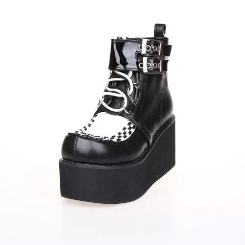 Punk Winter Lolita Girl Ankle Boots Wedge Heels Shoes Harajuku Female Leather Thick Sole Boots Women Platform Boots With Buckles Punk Winter Lolita Girl Ankle Boots Wedge Heels Shoes Harajuku Female Leather Thick Sole Boots Women Platform Boots With Buckles