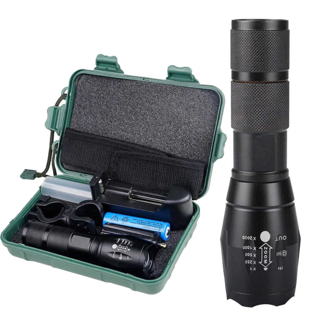 

Bright G700 Tactical LED T6 Flashlight Military Grade Torch Bike Light + 18650 Battery and Charger