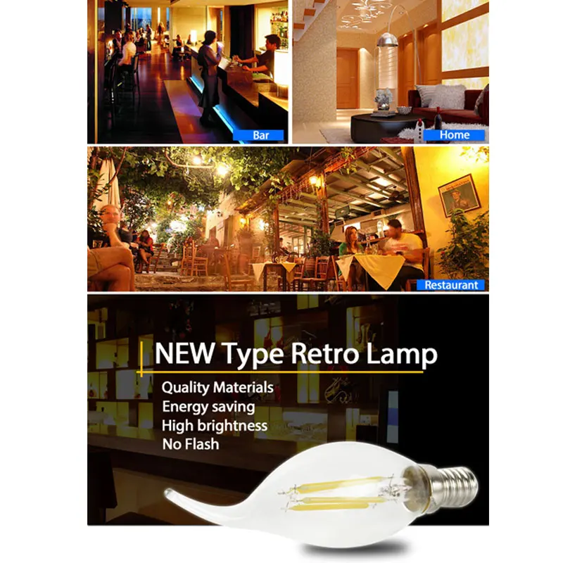 E27 E14 Antique LED Edison Bulb Vintage LED Lamp 220V Retro Light Glass LED Filament Bulb Candle Spotlight Tungsten Lampara E27 E14 Antique LED Edison Bulb Vintage LED Lamp 220V Retro Light Glass LED Filament Bulb Candle Spotlight Tungsten Lampara
