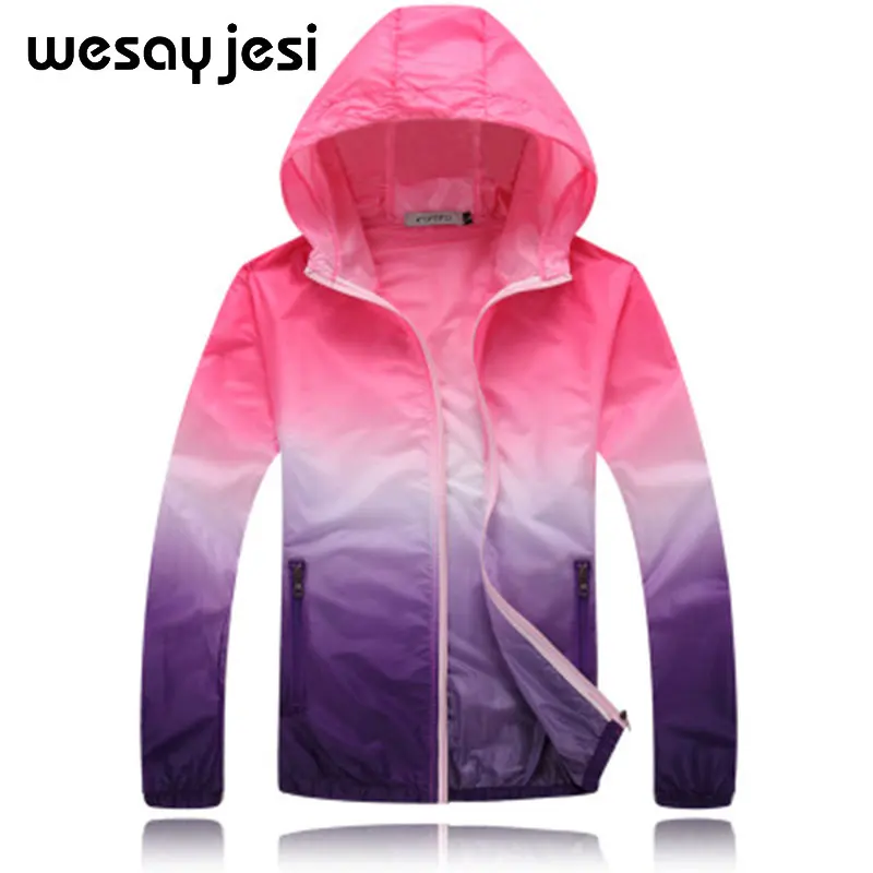 2018 Summer Sunscreen Coat women Jacket zipper Gradient color Unisex Windbreaker Waterproof Thin Hooded Zipper Quick Drying Coats