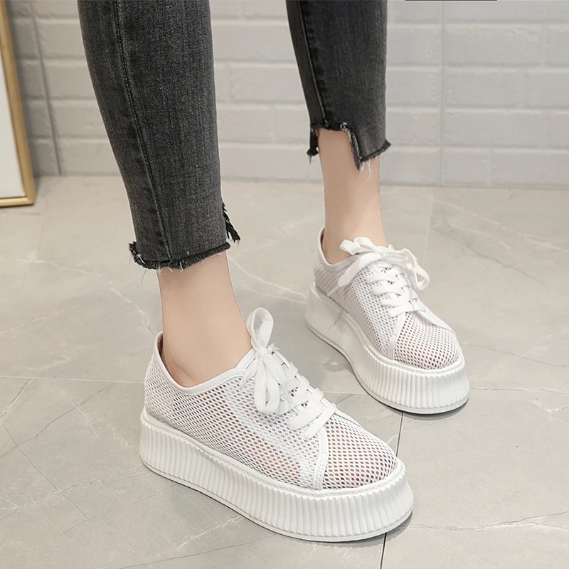 

Women Creepers Summer Breathable Shoes Hollow Out Platform Shoes Woman White Outdoor Leisure Footwear Female Zapatos De Mujer