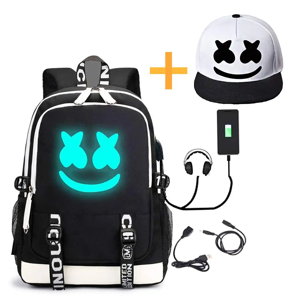 

DJ Chris Comstock Doctom Backpack Luminous Cosplay Backpack with USB Charging Fashion Travel Laptop Backpack Drawstring