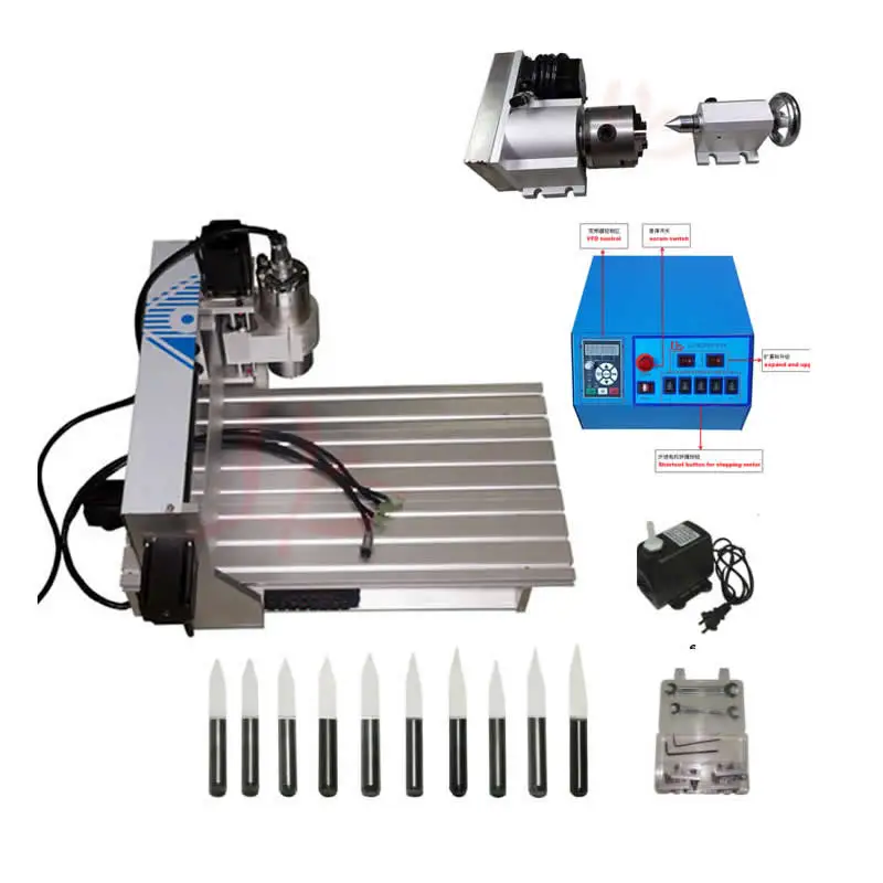 

CNC engraving machine 3020 800w 4axis with rotartion axis 10pcs drill bits