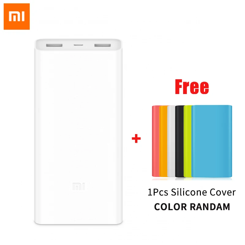 Original Xiaomi Power Bank 20000mAh 2C Portable Charger Support QC3.0 Dual USB Mi External Battery Bank 20000 with Silicone Case