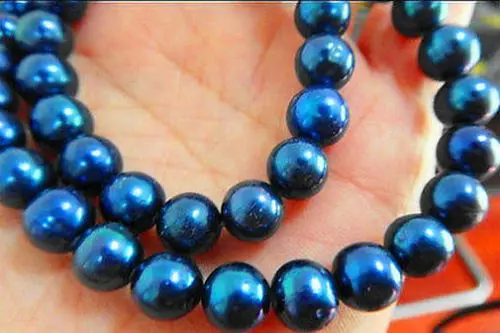 

A NATURAL AAA 18"8-9MM TAHITIAN GENUINE BLACK BLUE PERFECT PEARL NECKLACE 14KGP