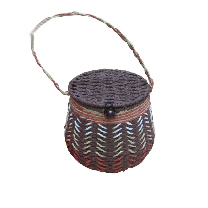 Straw rope storage jar desktop cosmetic snacks Headphone data cable tea storage box living room tea packaging debris organizer