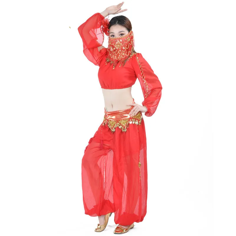 3 Pcs Women Belly Dance Costume Sets( Tops+pants+veil) Bollywood Indian