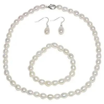 

HOT SELL - > Genuine Freshwater White Pearl Necklace Bracelet & Earring Set -Top quality free shipping