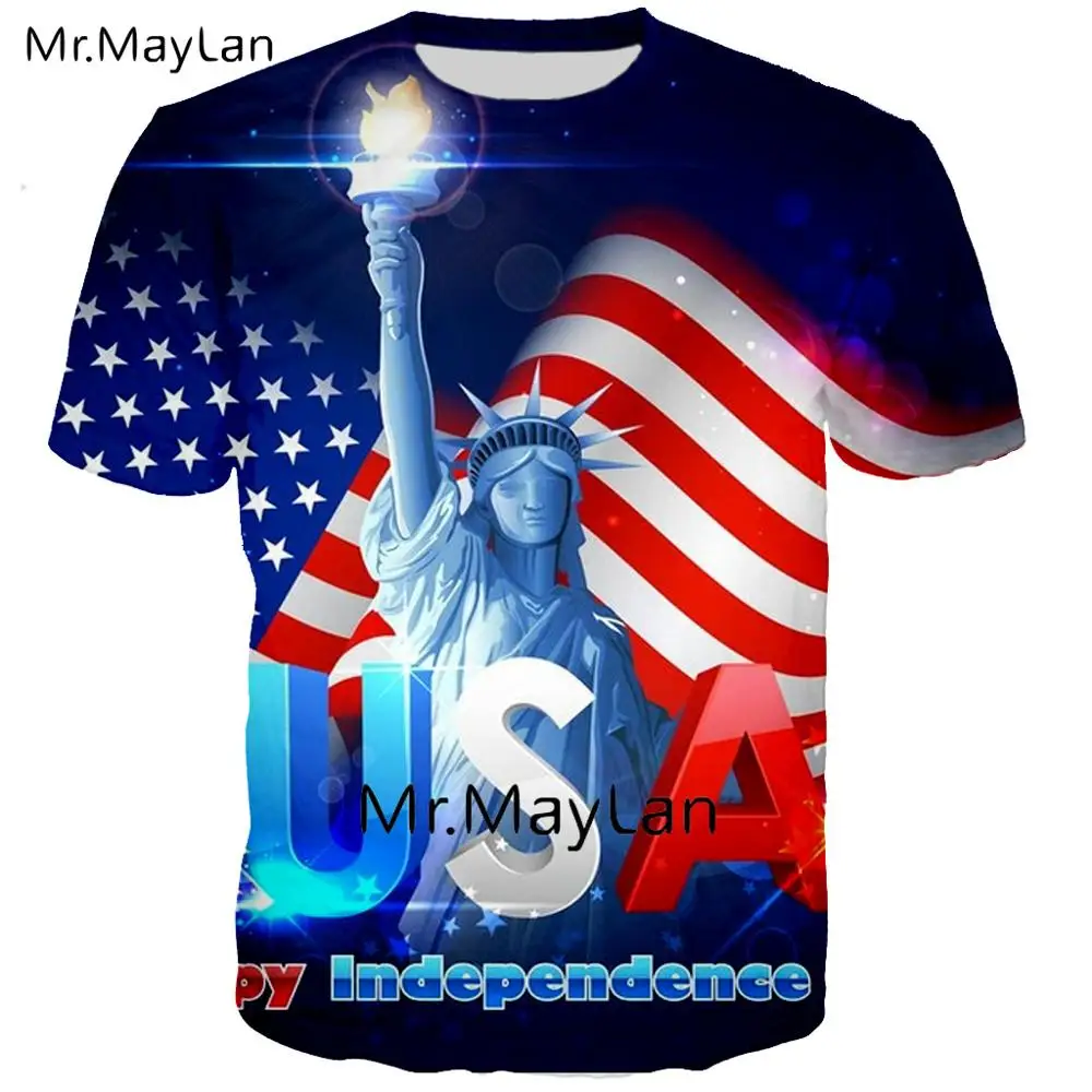 Футболка с 3D принтом Статуя Свободы Мужская/женская футболка с американским флагом трендовая повседневная мужская футболка Свободная