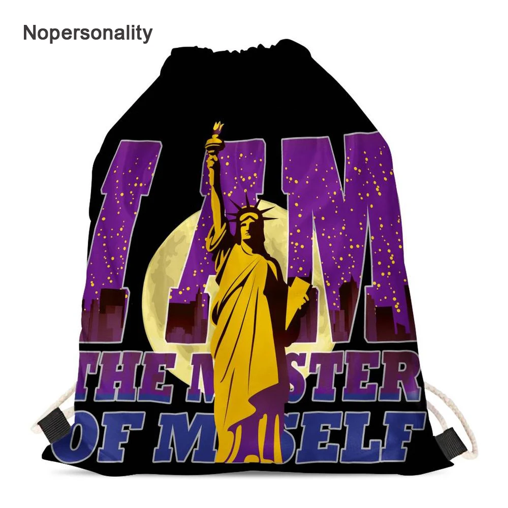 Nopersonality Brand Statue of Liberty Print Drawstring Bag Portable Travel Storage Bag for Women Casual Men