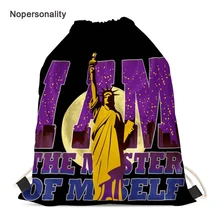 Nopersonality Brand Statue of Liberty Print Drawstring Bag Portable Travel Storage Bag for Women Casual Men Beach Sack Pack