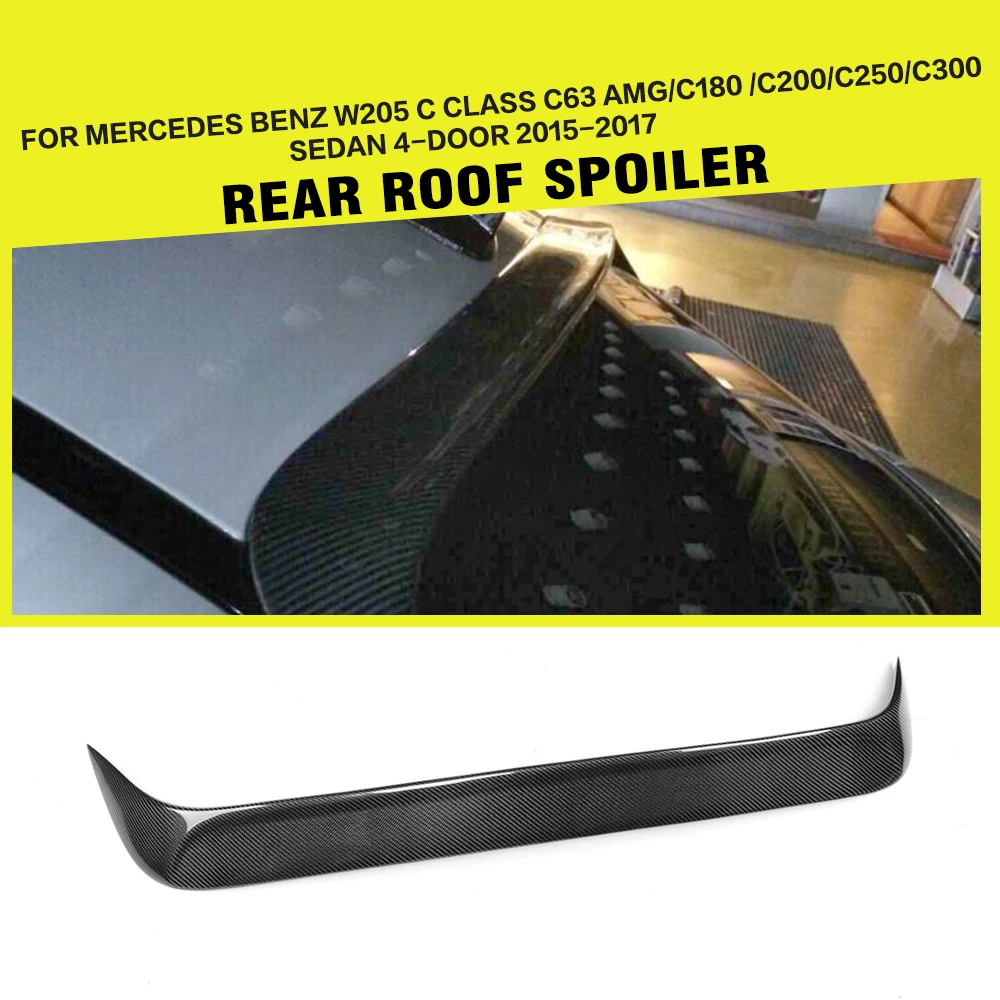 Carbon Fiber Racing Rear Roof Spoiler Windshield Sticker Wing For C Class Benz W205 C63 Sedan 4