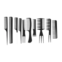 10 unids salón Peines set negro plástico barberos Utensilios para el pelo barberos Peines set peluquería styling profesional Peines