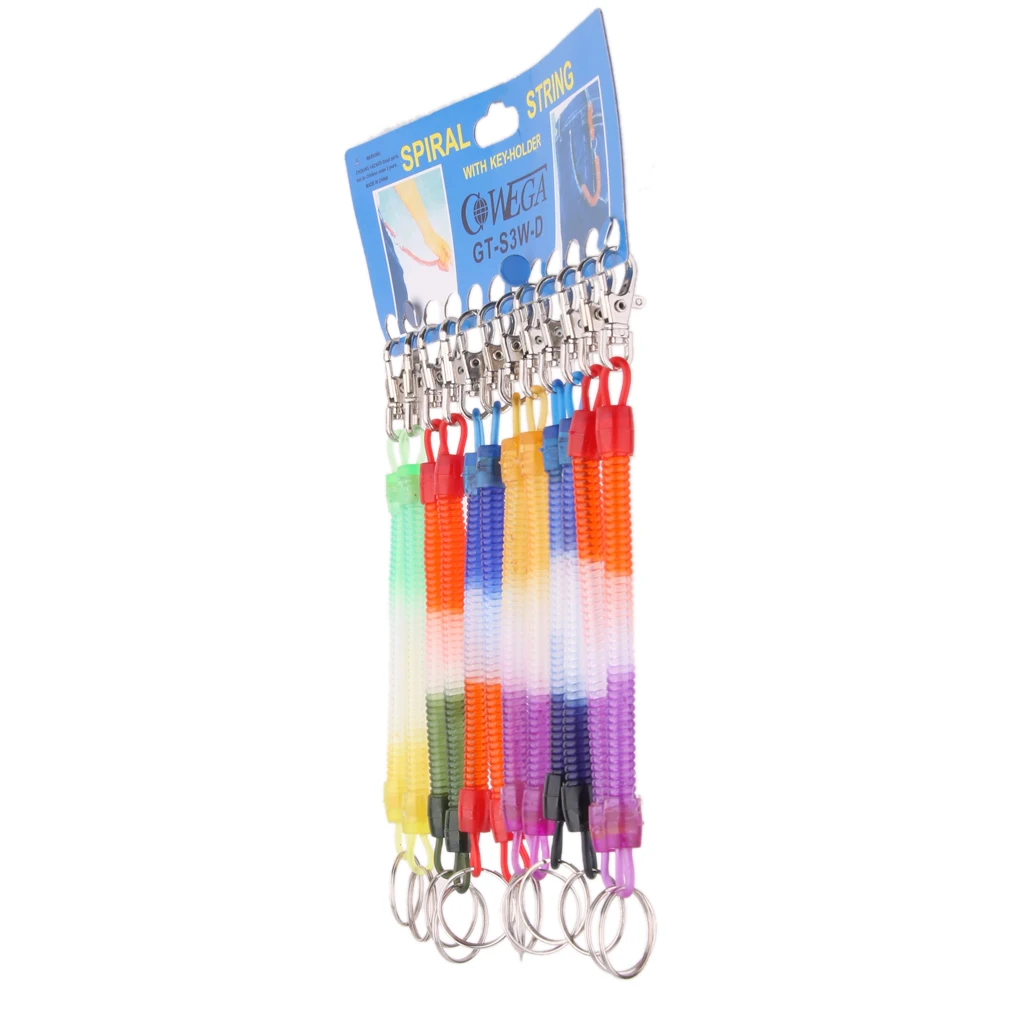 Phenovo 12pcs Plastic Spring Spiral Retractable Keyring Clips Keychain Key Ring Small Scissors Nail Clippers