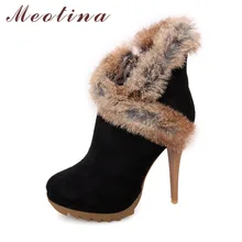 Meotina/ботинки; женские ботильоны; зимние ботинки на платформе; обувь на высоком каблуке с кроличьим мехом; пикантная женская обувь ручной работы на тонком каблуке; Цвет черный, зеленый