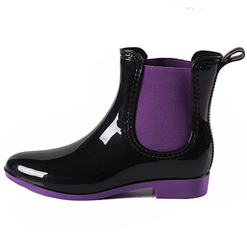 

2017 Fashion Elastic Band Solid Women Rain Boot Waterproof Women Boots Rubber Low Heel Shoes