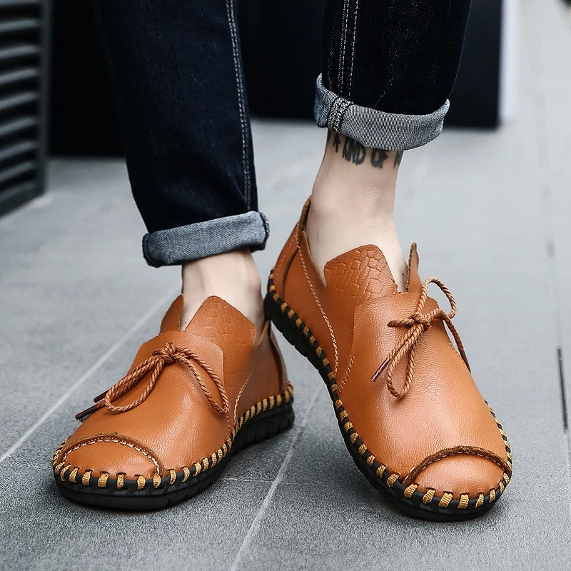 Для мужчин из натуральной кожи повседневные Мокасины мужские мокасины ручной работы Элитный бренд новые весенние модные кроссовки