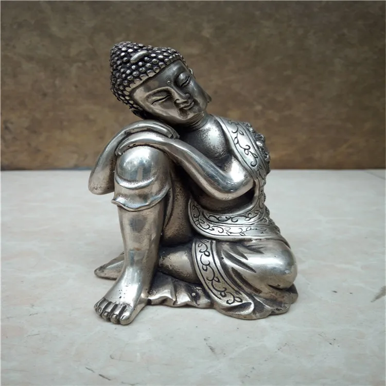 

Nepal Sleeping Buddha Sakyamuni Plate with silver copper statue decoration