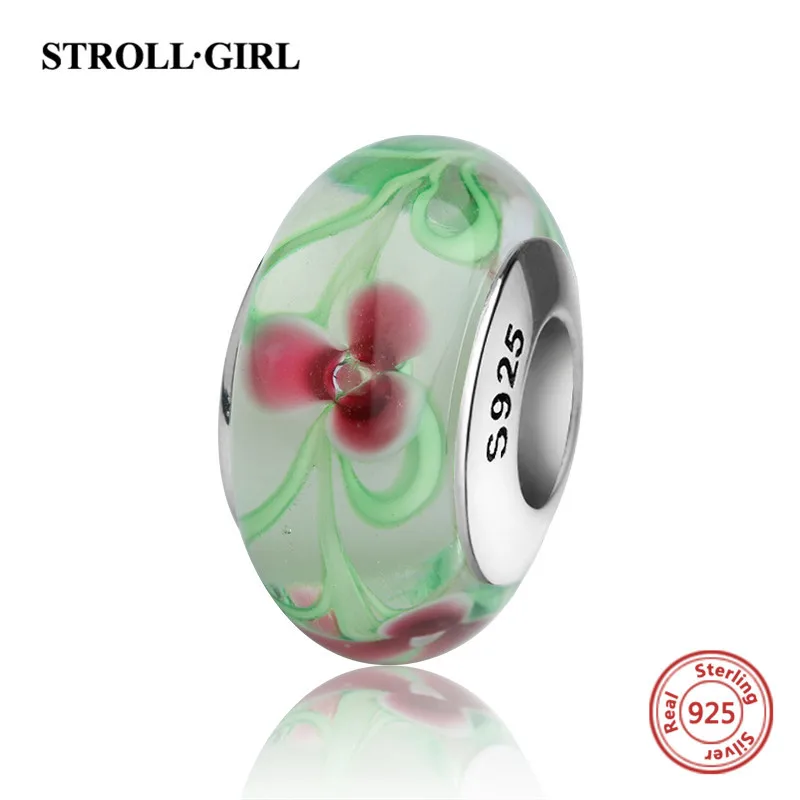 StrollGirl red color Murano glass beads 925 sterling silver diy charms fit authentic pandora bracelet jewelry making women gifts - Цвет: TG1050