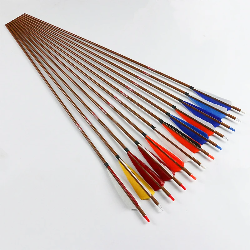 12pcs 32" Spine 400 Wood Skin Turkey Fletching Pure Carbon Arrows