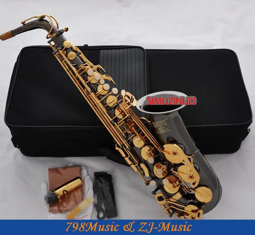 Черный никель золото альтовый саксофон Ми-бемоль высокий F# ключ-жемчужные бутсы