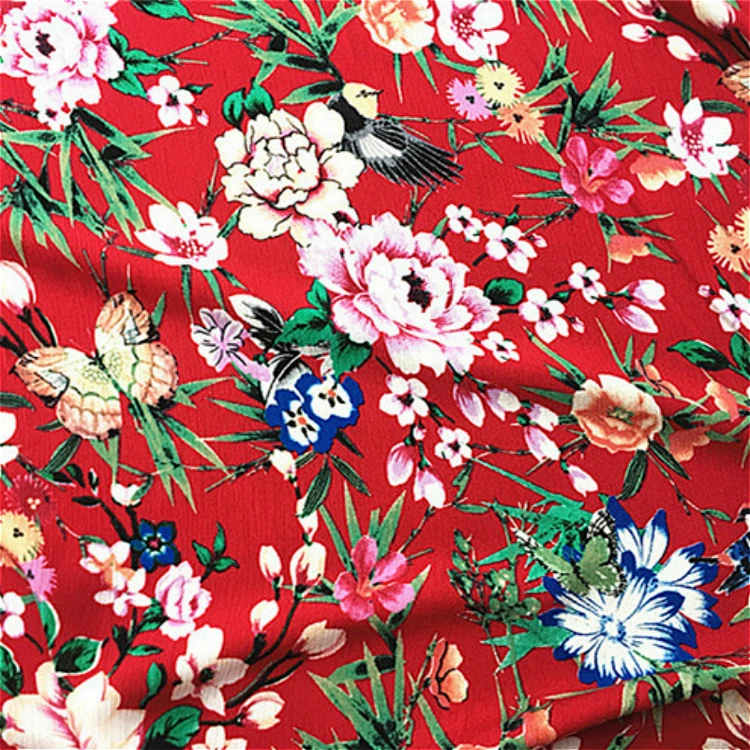 

140x50cm Red Large Flower Viscose Fabric Cloth, Diy Summer Clothes Clothing Pajamas Lining Breathable Absorb Sweat 220g/m