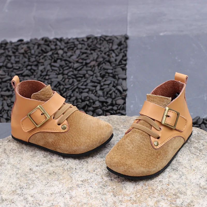 Г. Ботинки для мальчиков детские ботинки из натуральной кожи с пряжкой, мягкие кожаные детские ботинки martin до щиколотки на осень, размер 22-31