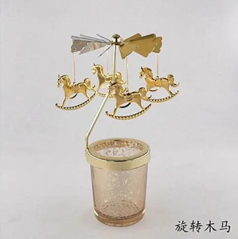 

Candlesticks Rotating Romantic Rotation Spinning Carrousel Tea Light Candle Holder Christmas Tree Deer Lighting Home Decor Gift