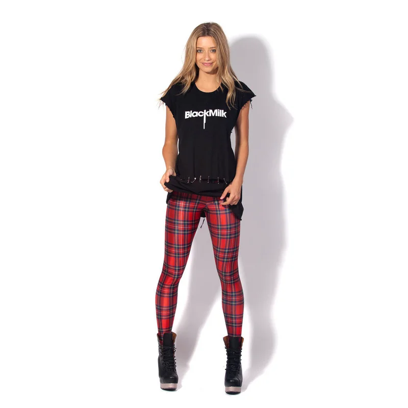 

HOUZHOU S-4XL Leggings Women Plaid Pants Skinny Sexy Scottish Checks Slim Plus Size Hip Push Up Pencil Print High Waist Trousers