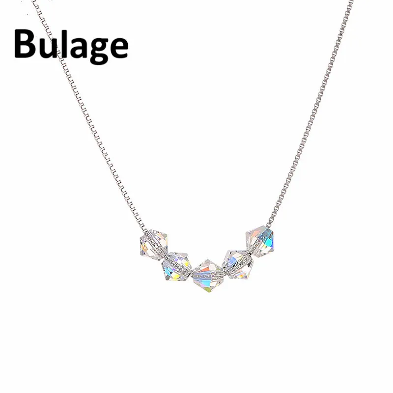 

Bulage Colorful Beads Necklace Pendant Crystals From Swarovski For Women Wedding Holiday Box Chain Jewelry Silver Color Collar