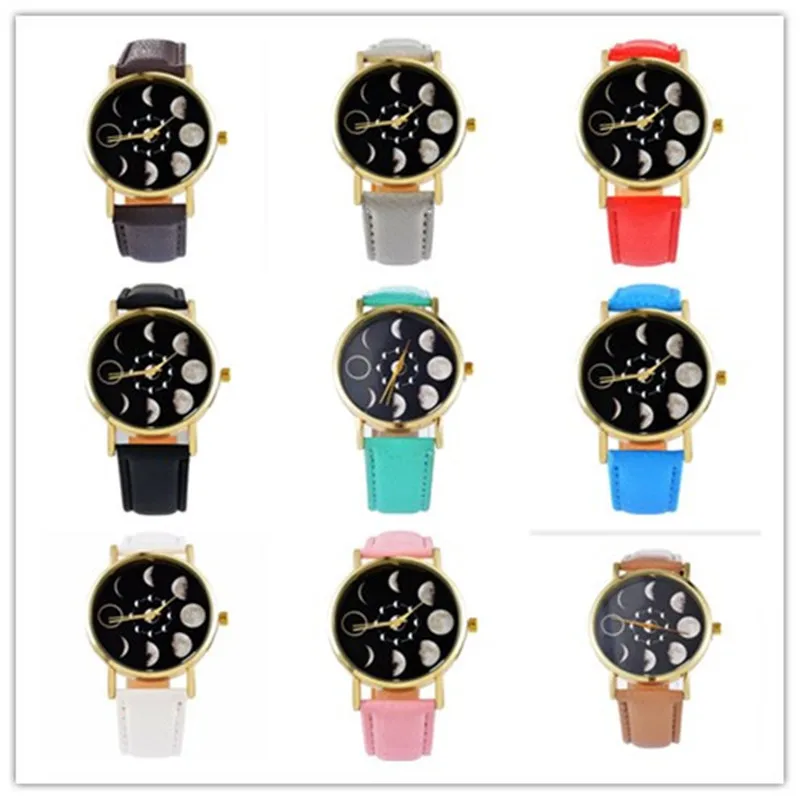 

9pcs/lots Fashion Moon Photo Starry Sky Space Watch Unisex watch Mens watches top brand luxury Relojes hombre 2017 clock Saat