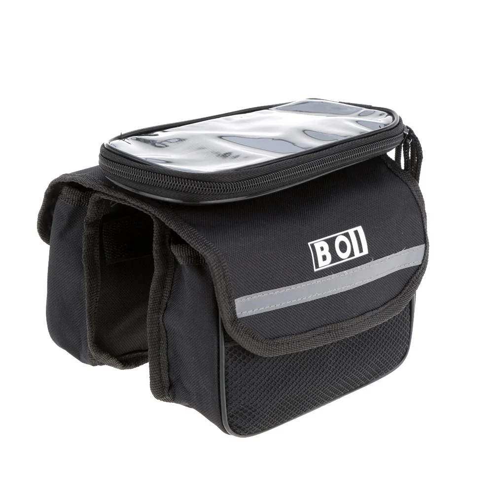 Открытый Горный Дорожный велосипед сумка передняя Труба велосипедный телефон с сенсорным экраном сумка велосипед pannier сумки, аксессуары для велосипеда - Цвет: Черный