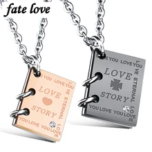 Historia de amor collares para los amantes de la joyería de acero inoxidable colgantes par his and hers promesa joyería collier