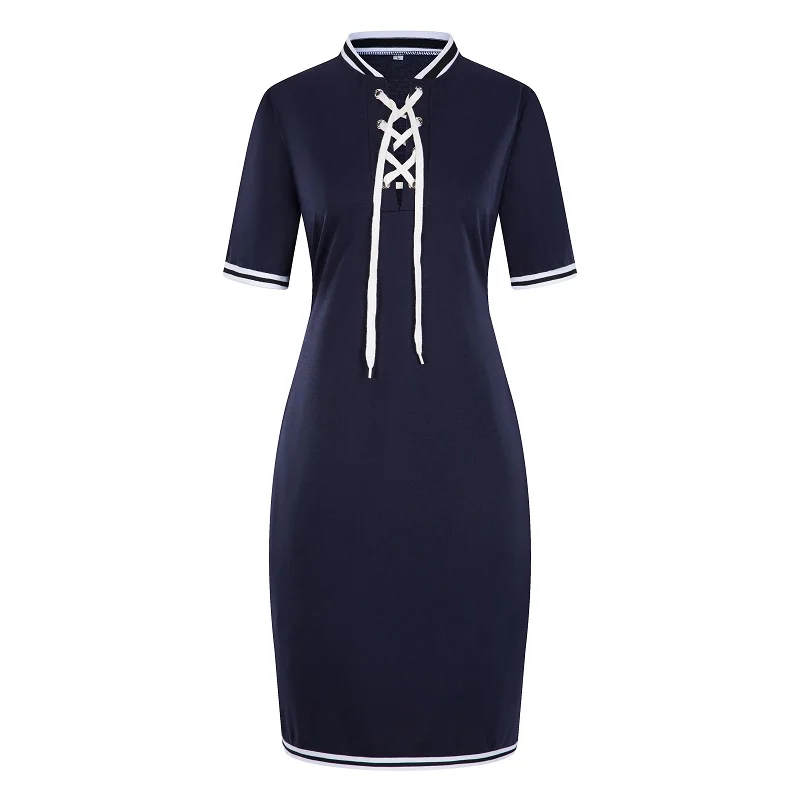 2019 New Women Dress Plus Size 6XL Oversized Stand Polo Dresses T Shirt Female Summer Short Sleeve Straight Polo Vestidos