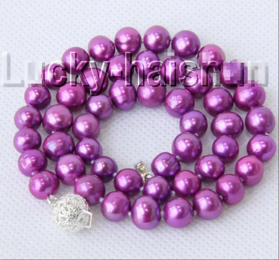 

Hot sale new Style >>>>>17" 9mm round purple Freshwater pearls necklace 18KGP clasp j9173