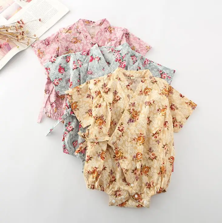 

Kids Summer Clothes Flower Japanese folk-custom Kimono for Baby Girls Boys Cotton Romper Bebes Infant Short Sleeve Child Pajamas