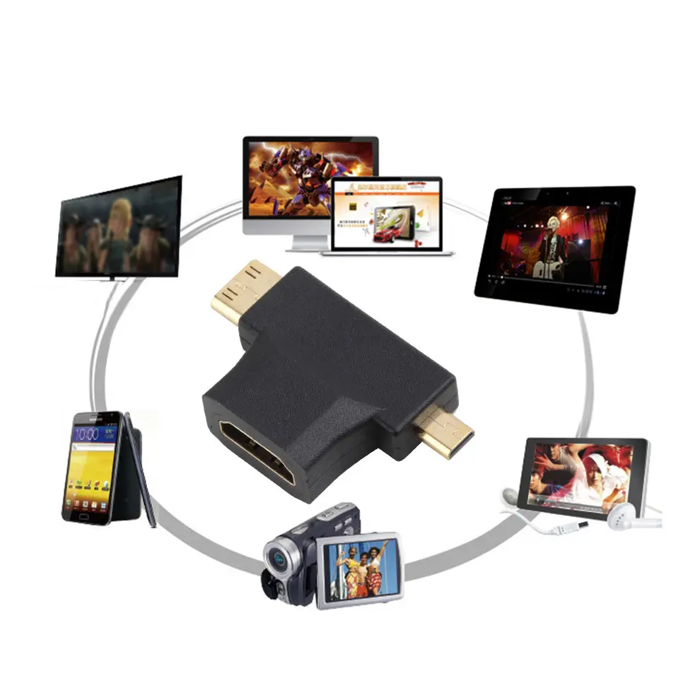 

10 Pcs Black Female to Mini Micro Male V1.4 90 Degree 2 in 1 Convertor Adapter Mobile Phone Cables Accessories