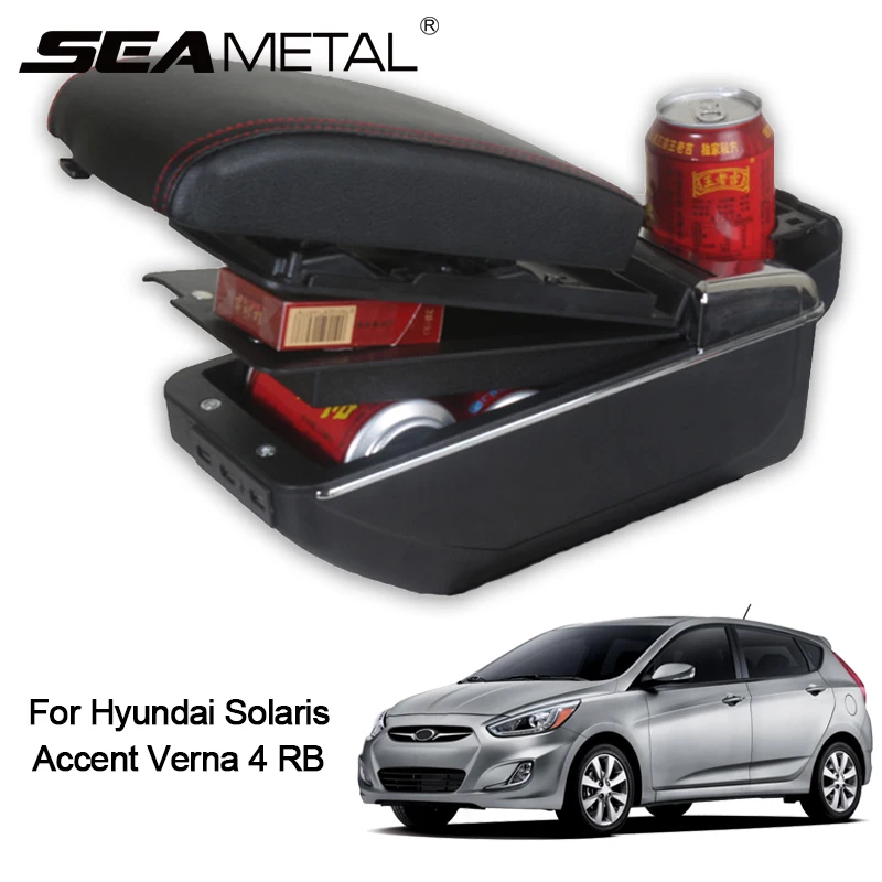 

Car Armrest Storage Box For Hyundai Solaris Accent Verna 4 RB 2016 2015 2014 2013 2012 2011 2010 Auto Organizer USB Accessories