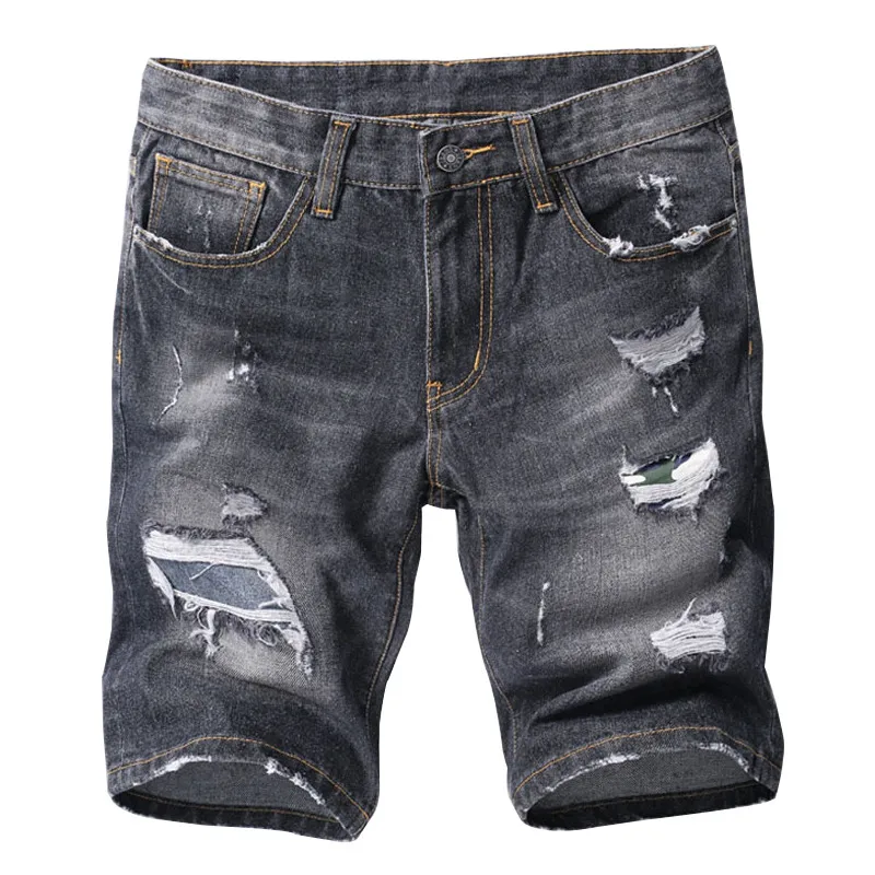 MORUANCLE 2018 летние рваные шорты из денима с отверстиями Slim Fit Straight проблемных Короткие джинсы в стиле пэчворк черный мыть Размеры 28-36