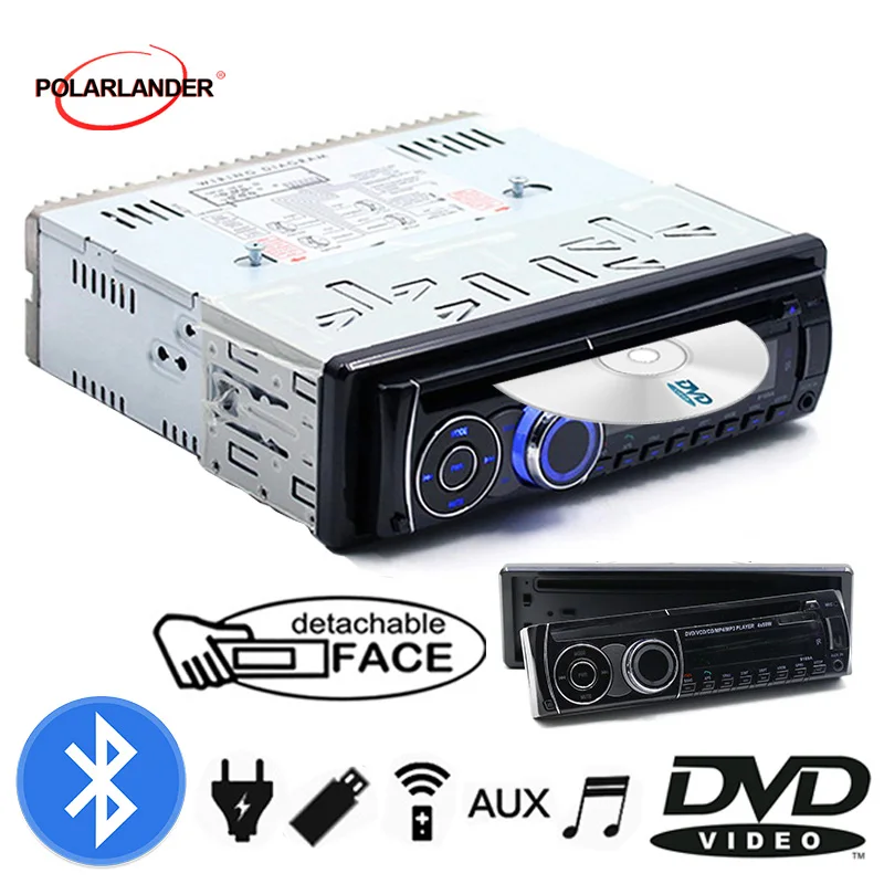

With Remote Control Audio Music Car Radio Stereo BT Bluetooth CD DVD MP3 player 1 DIN FM AUX IN USB SD card Removable panel